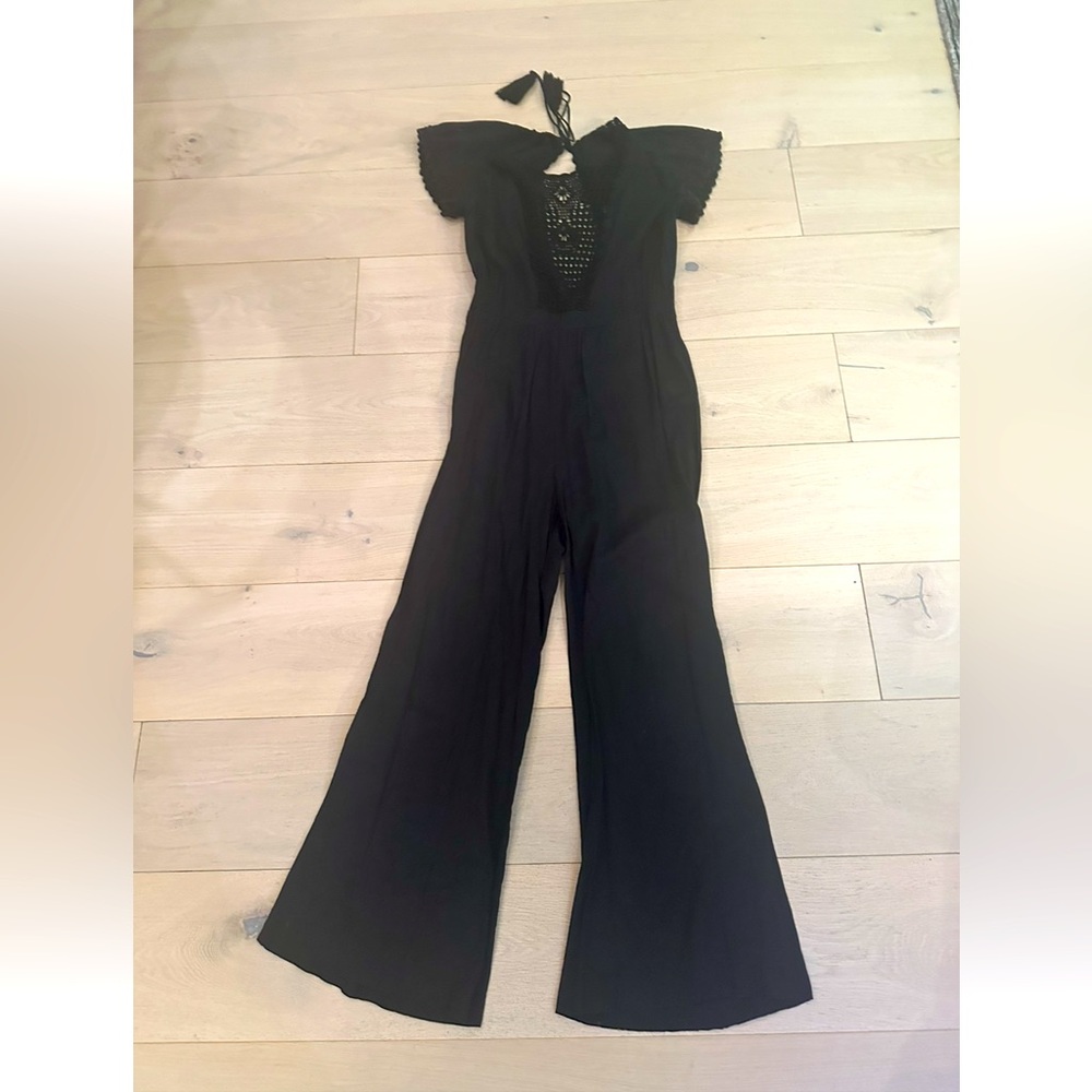 LoveShackFancy Cotton Jumpsuit. Open back, crochet in front. Size XS